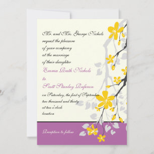Gelbe Blüten lila Hochzeit Einladung
