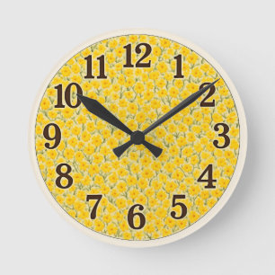 Gelbe Blüten Runde Wanduhr