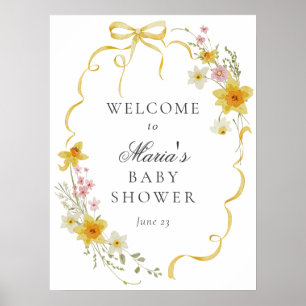 Gelbe Blüten und Bows Kinderdusche Begrüßungszeich Poster