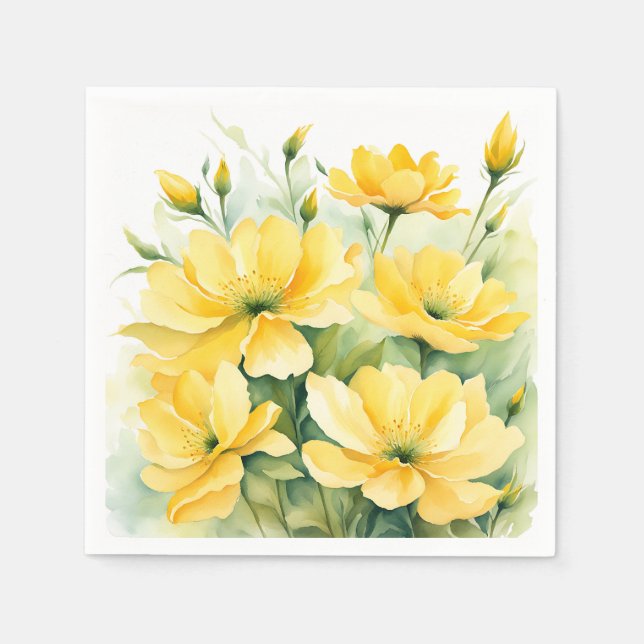 Gelbe Blüten Wasserfarben Serviette (Vorderseite)