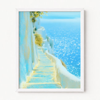 Gelbe Blütenblätter auf Treppenillustration Poster