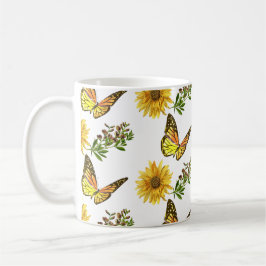 Gelbe Blütenblume und Schmetterlinge Kaffeetasse