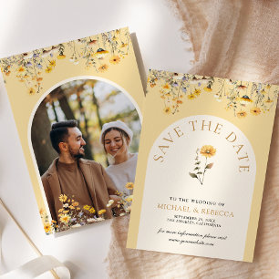 Gelbe Boho Wildblumen Blumen Hochzeitsfoto Save The Date