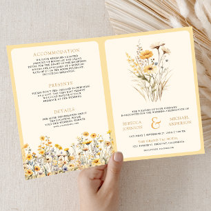 Gelbe Boho-Wildblumen-QR-Code-Hochzeit Einladung