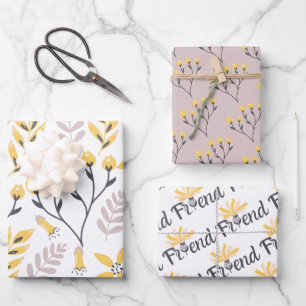 Gelbe Botanik-Verpackungspapiere für Freunde Geschenkpapier Set