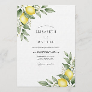 Gelbe Botanische Hochzeit mit Zitrusfrüchten Einladung