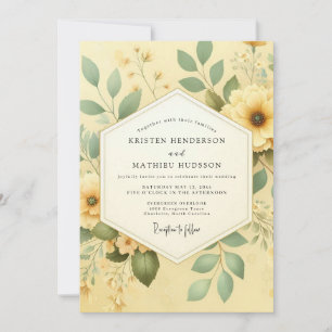 Gelbe botanische romantische Hochzeit Einladung