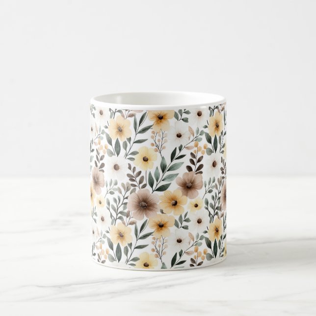 Gelbe braune Cremeblumen Kaffeetasse (Mittel)