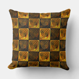 Gelbe braune Quadrate mit Kreisen in rustikalem Mo Kissen