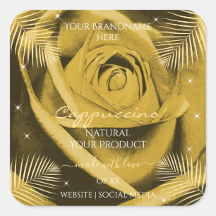 Gelbe braune Rose mit Palm-Blätter Produktkennzeic Quadratischer Aufkleber