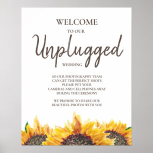 Gelbe Braune Sonnenblume Weiße Unplugged Hochzeit Poster