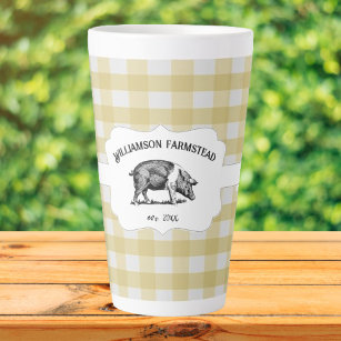 Gelbe Buffalo Karierte Farm Schwein Latte Tasse