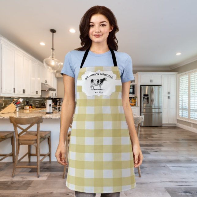 Gelbe Buffalo-Schürze für Karierte landwirtschaftl Schürze (Yellow Buffalo Plaid Farm Cow Personalized Apron)