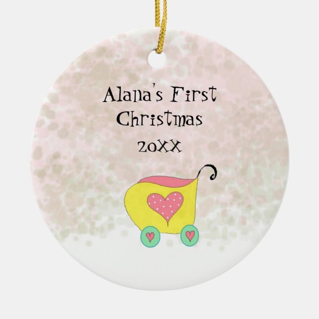 Gelbe Buggy Babys Erste Weihnachten Keramik Ornament (Vorne)