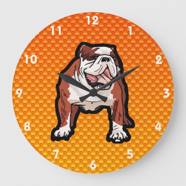 Gelbe Bulldogge Große Wanduhr (Vorderseite)