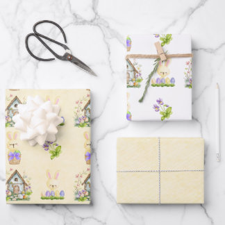 Gelbe Bunnies auf Zuhause mit Ostereiern Geschenkpapier Set