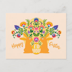 Gelbe 🐰 Bunnies mit Folklore-Touch - Benutzerdefi Postkarte