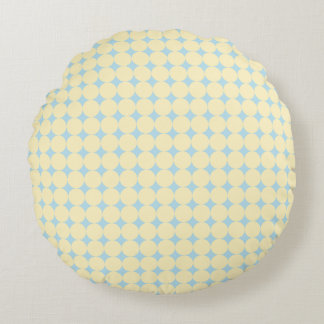 Gelbe Butter- Punkt auf blauem Wurfkissen - Rund Rundes Kissen