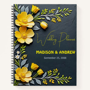 Gelbe Butterbecher-Blume und graue Hochzeit Notizbuch