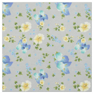 Gelbe Butterblumen und blauer Schwertlilien Stoff
