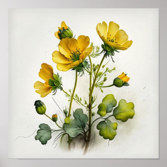 Gelbe Buttercups Blume Art Print Poster (Vorne)