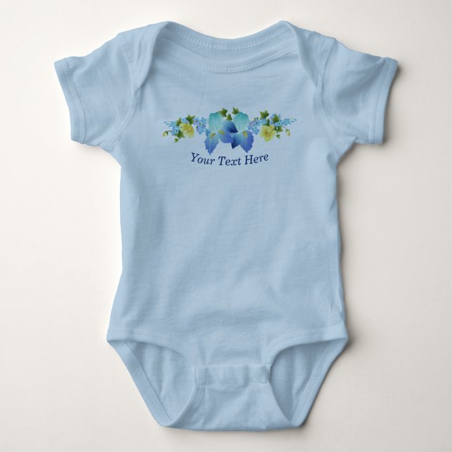 Gelbe Buttercups und blaue Iris Baby Strampler (Vorderseite)