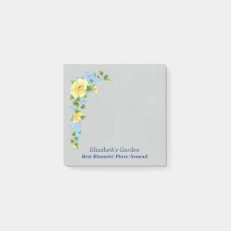 Gelbe Buttercups und blaue Iris-Nachhinweise Post-it Klebezettel