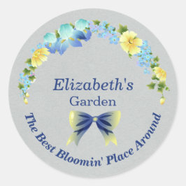 Gelbe Buttercups und blaue Iriskleber Runder Aufkleber