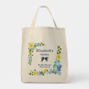 Gelbe Buttercups und Blue Iris Tote Bag Tragetasche