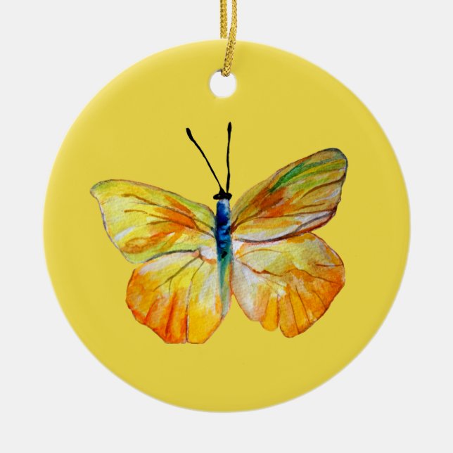 Gelbe Butterfly AquarellzeichnungCircle Ornament (Vorne)