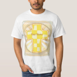 Gelbe Check Christliche Kreuz T-Shirt