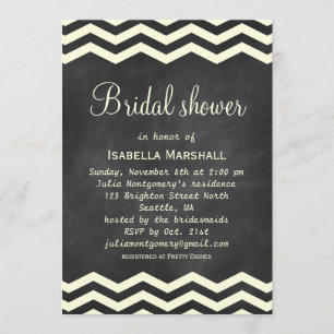 Gelbe Chevronen im Chalkboard-Brautparty Einladung