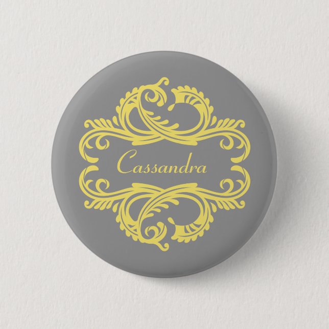 Gelbe Chic-Damask-Knopf Button (Vorderseite)