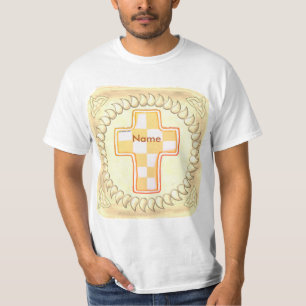 Gelbe christliche Kreuz-Kontrollhäkchen T-Shirt