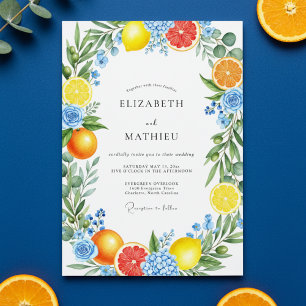 Gelbe Citrus-Blüten-Romanze Hochzeit Einladung