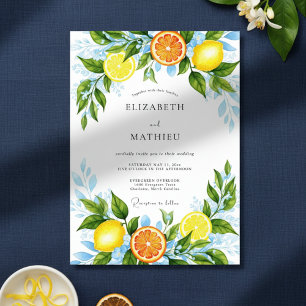 Gelbe Citrus-Botanik-Romantik-Hochzeit Einladung