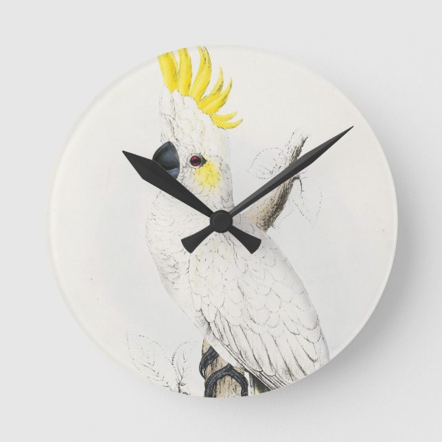 Gelbe Cockatoo-Uhr mit Haube Runde Wanduhr (Vorderseite)