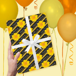 Gelbe Coreopsis Blume Schwarze Streifen Geburtstag Geschenkpapier Set