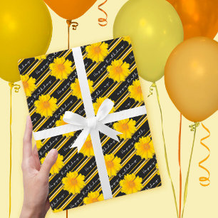 Gelbe Coreopsis Blume Schwarze Streifen Geburtstag Geschenkpapier Set