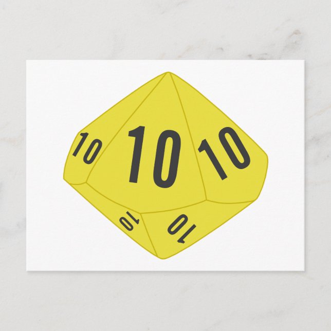 Gelbe D10-Würfel-Tischnummer Postkarte (Vorderseite)