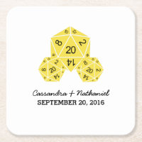 Gelbe D20-Würfel-Hochzeitspapier-Untersetzer