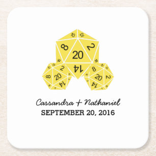 Gelbe D20-Würfel-Hochzeitspapier-Untersetzer Rechteckiger Pappuntersetzer