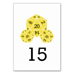 Gelbe D20-würzige Hochzeitskarte Tischnummer
