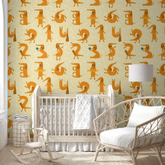 Gelbe Dackel Muster Kinderzimmer Wallpaper Tapete