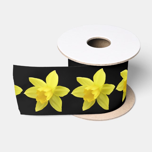 Gelbe Daffodien auf der schwarzen Satin-Ribbon Satinband (Spule)