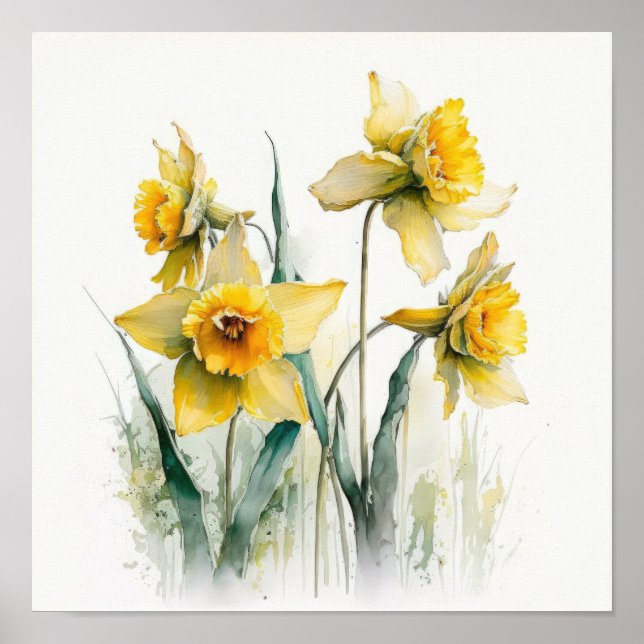 Gelbe Daffodien Blume Art Print Poster (Vorne)