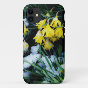 Gelbe Daffodien Blume im Schnee iPhone 11 Hülle