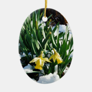 Gelbe Daffodien Blume im Schnee Keramikornament