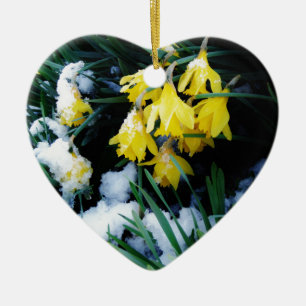 Gelbe Daffodien Blume im Schnee Keramikornament