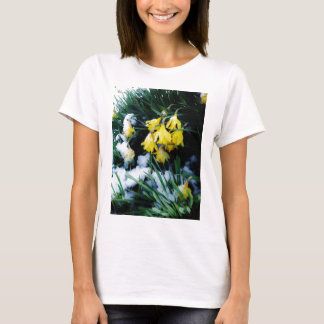 Gelbe Daffodien Blume im Schnee T-Shirt